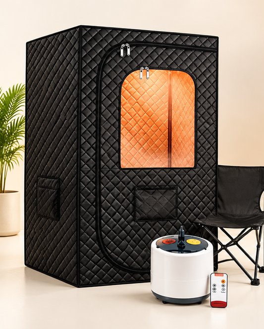 Kit de sauna portable avec tente noire, générateur de vapeur et chaise pliante